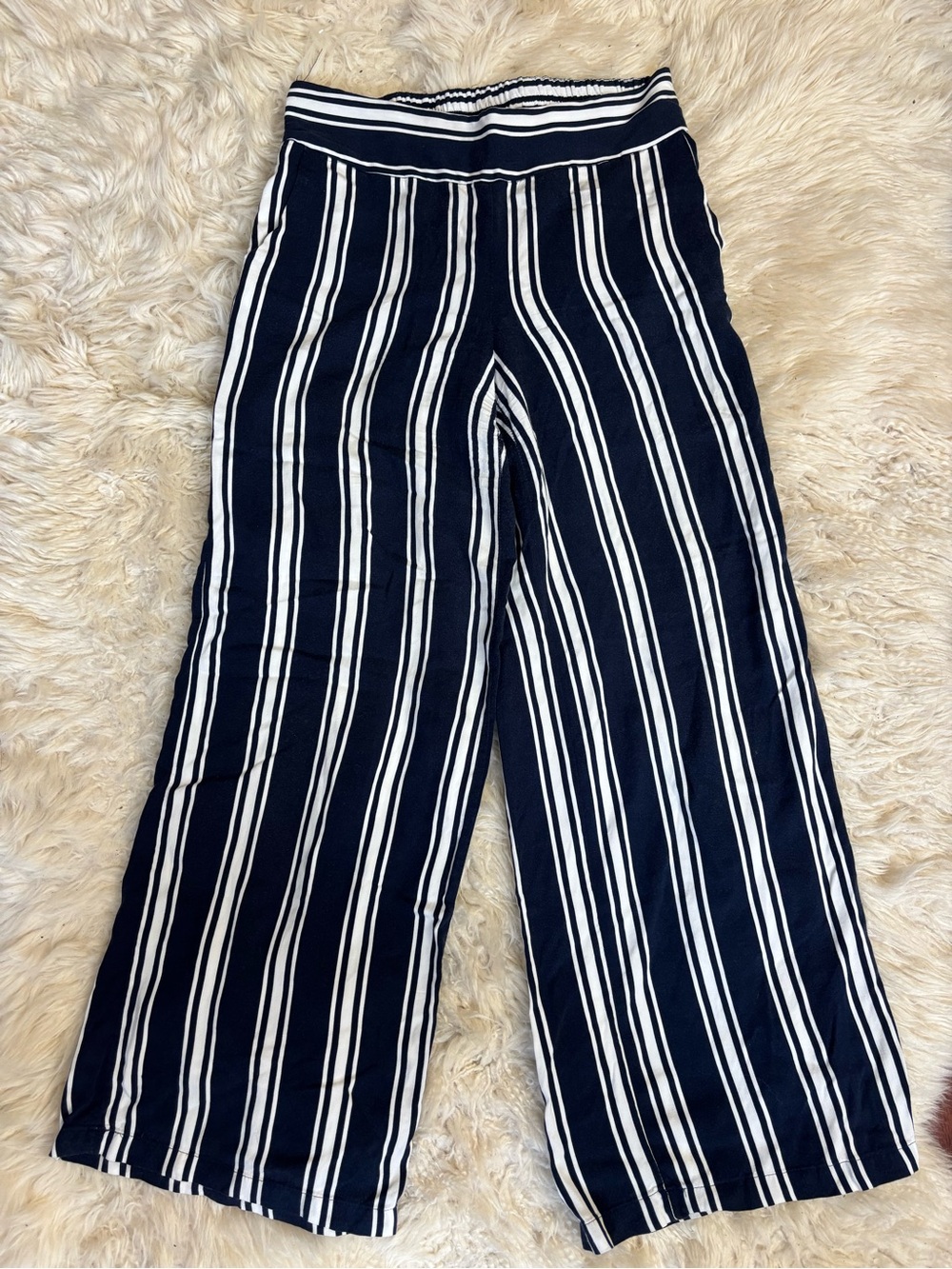 Cynthia Rowley Navy & White Vertical Stripe Wide-Leg Pants